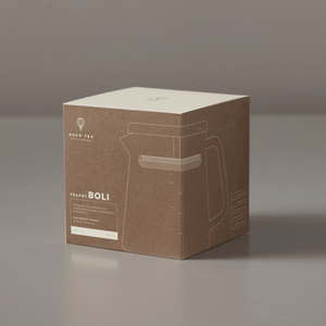Brown cardboard packaging box for Hugo Tea Teapot BOLI 400 ml with product illustration and branding details.