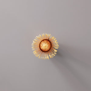 Traditional bamboo Matcha Whisk Chasen with 80 prongs viewed from above on grey background