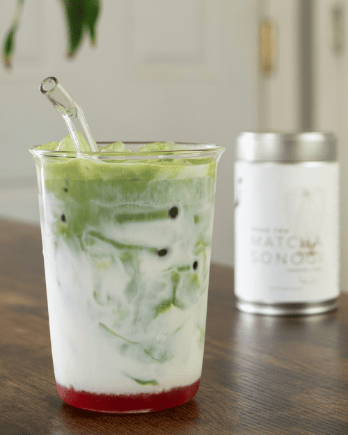 Strawberry Matcha Latte Prepared