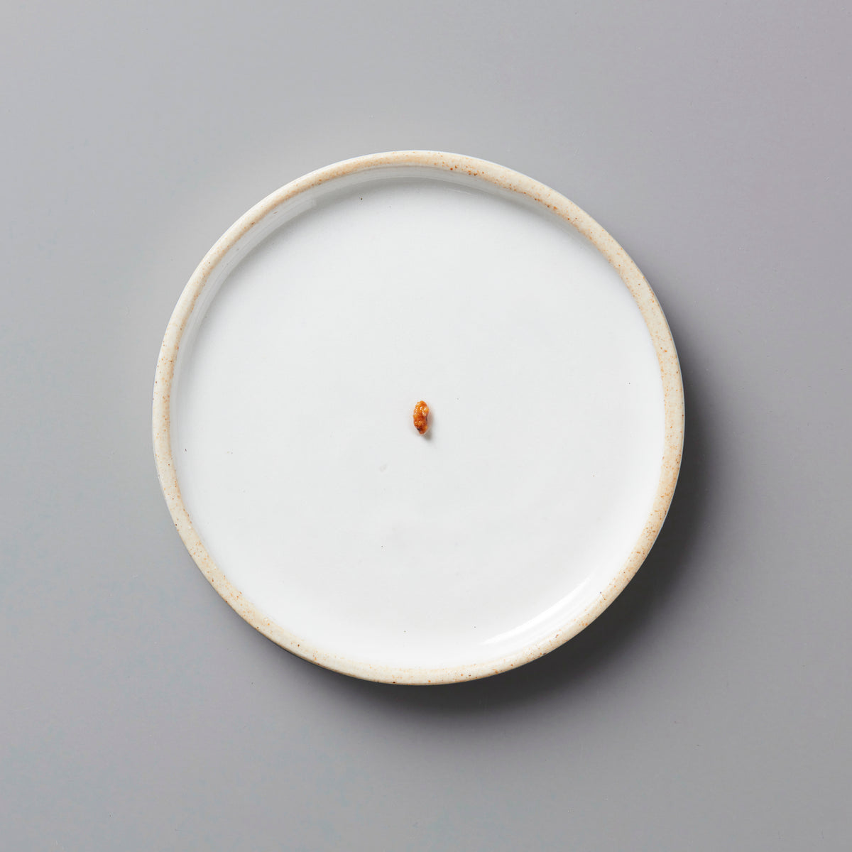Single popped genmai rice grain on white ceramic plate showcasing POPPED GENMAI tisane from Wazuka, Japan